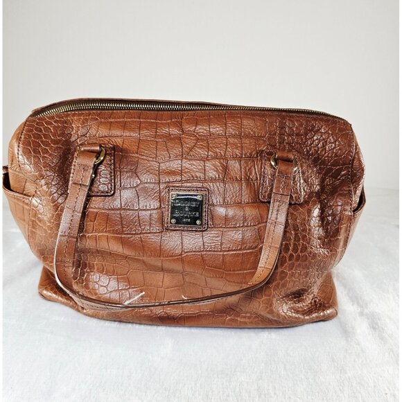 Dooney & Bourke Embossed Leather Snakeskin Hobo Hand Bag Tan Brown - Picture 1 of 9